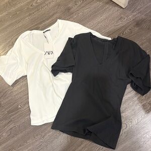 Zara Women's Short Sleeve Black and White Tees bundle
